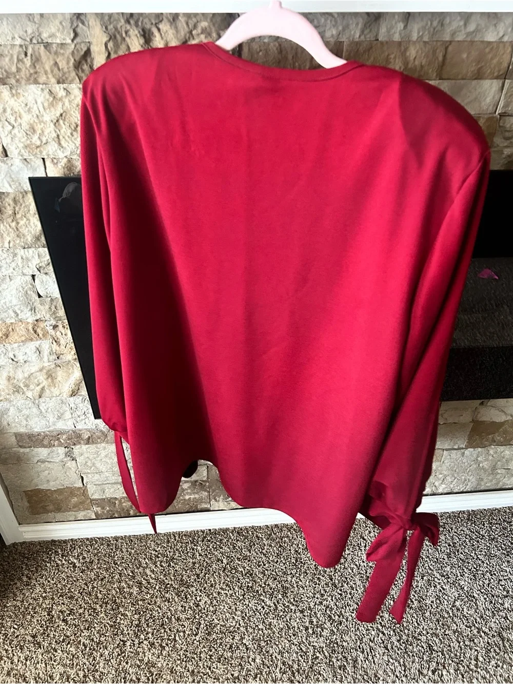 Tie-Sleeve Open Front Blazer with Slit Sleeve - Deep Wine 2X Modern Fashionista